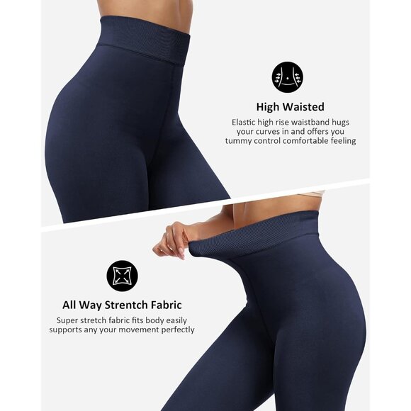 Winter Warm Fleece Lined Navy Leggings Women Thick Thermal Velvet Tights Wear - Picture 3 of 6